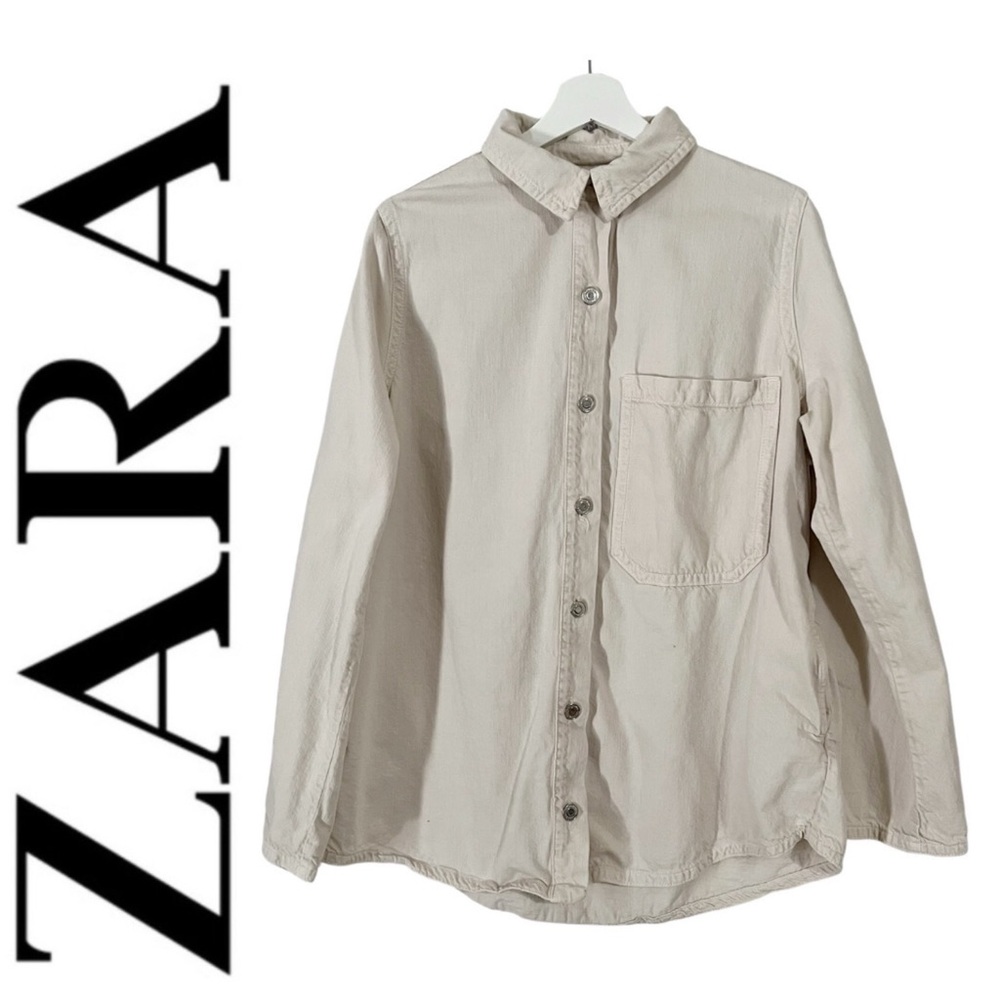 Zara Relaxed Fit Overshirt Collared Shacket Jacket‎ Stone Neutral Beige